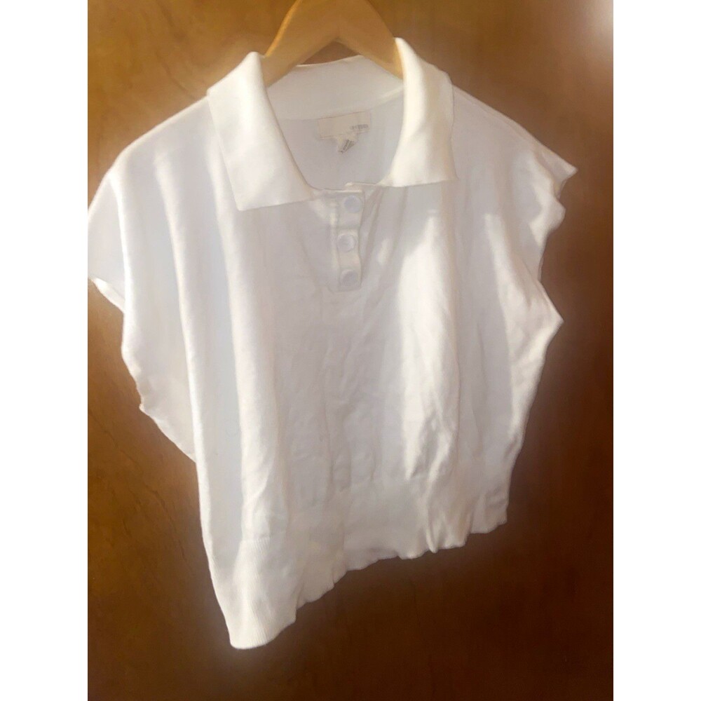 By Design White Solid Short Sleeve Collared Polo Shirt Button Front Size XL
